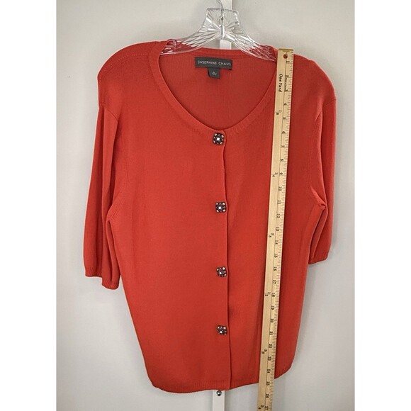 Josephine Chaus Coral Knit Cardigan XL Half Sleeve Beaded Button Sweater Top - Picture 6 of 10